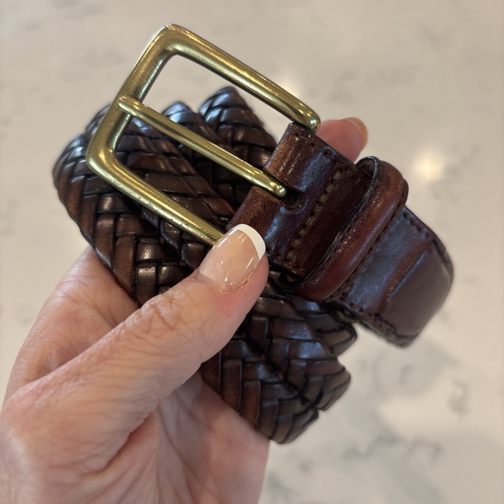 VTG Brighton X6607 Braided Brown Leather Belt Solid Brass Buckle Sz 46 Men's EUC